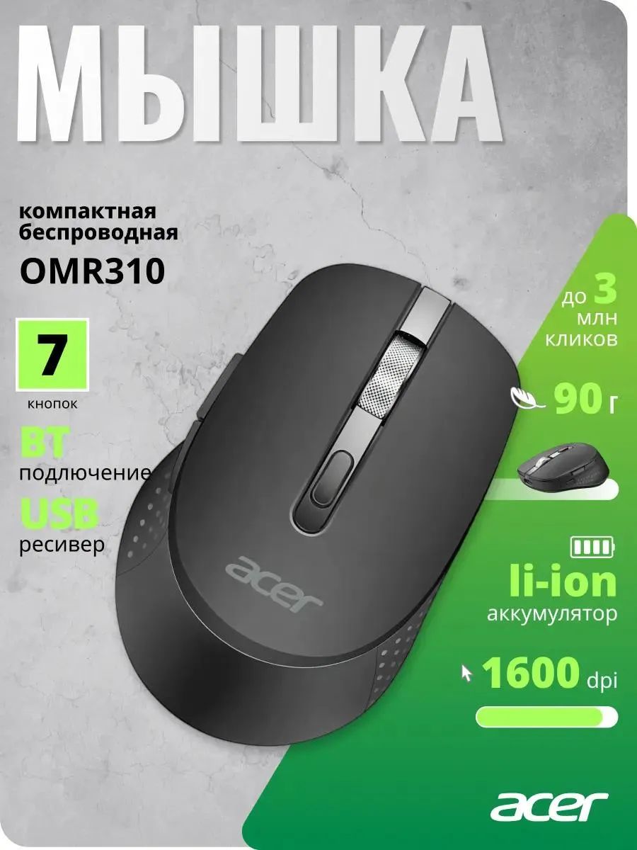 картинка Мышка Acer OMR310, беспроводная, черный (ZL.MCECC.031) от магазина КомпьютерЦентр