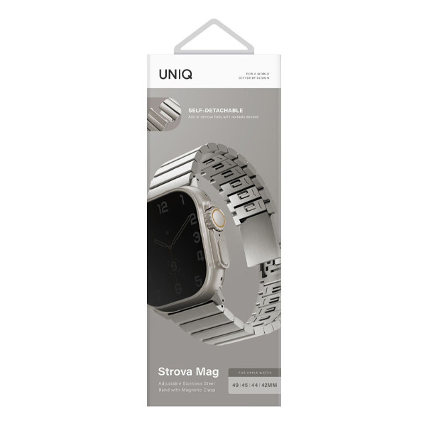 картинка Стальной ремень Uniq STROVA MAG для Apple Watch 49/ 45/ 44/ 42 TITANIUM (49MM-STRVMSIL) от магазина КомпьютерЦентр