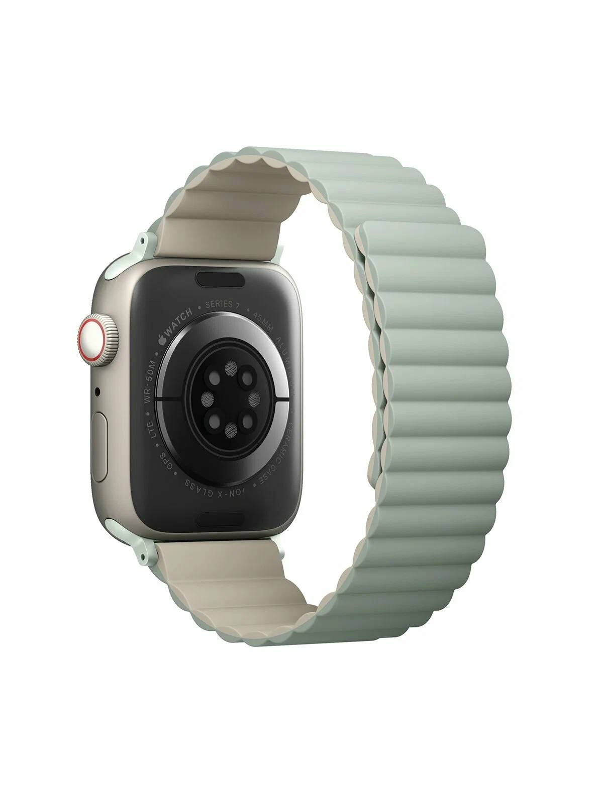 картинка Ремень силиконовый Uniq REVIX для Apple Watch 49/ 45/ 44/ 42, цвет шалфей/ бежевый (SAGE/ BEIGE) от магазина КомпьютерЦентр