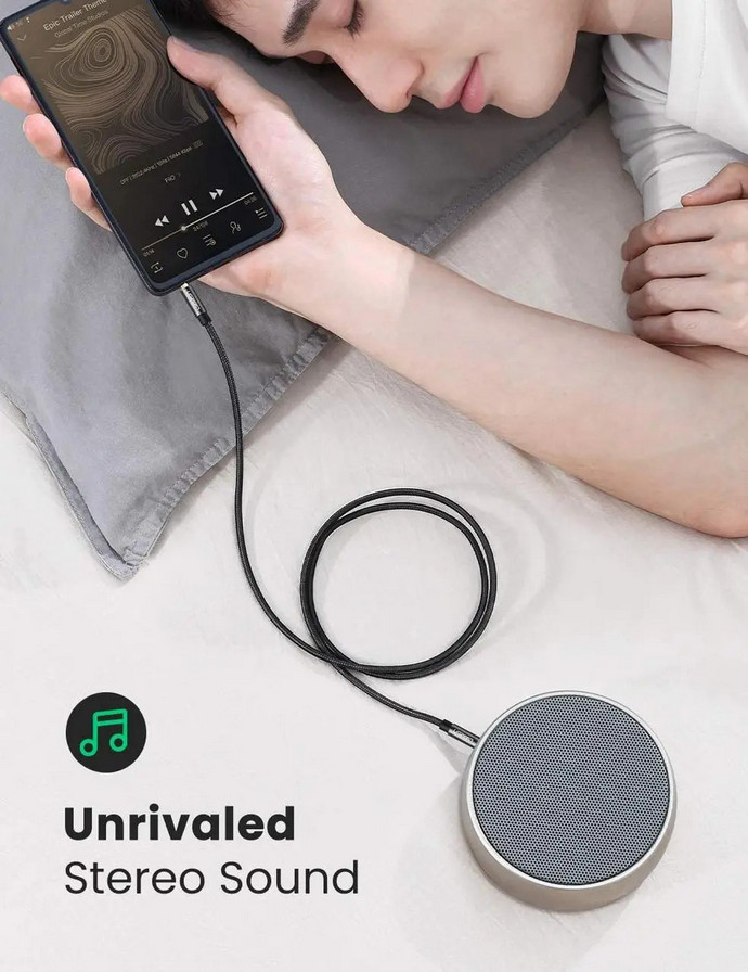 картинка Кабель аудио UGREEN AV112 Jack(m) 3.5mm - Jack(m) 3.5, оплетка, 0,5 м, серый (50360) от магазина КомпьютерЦентр