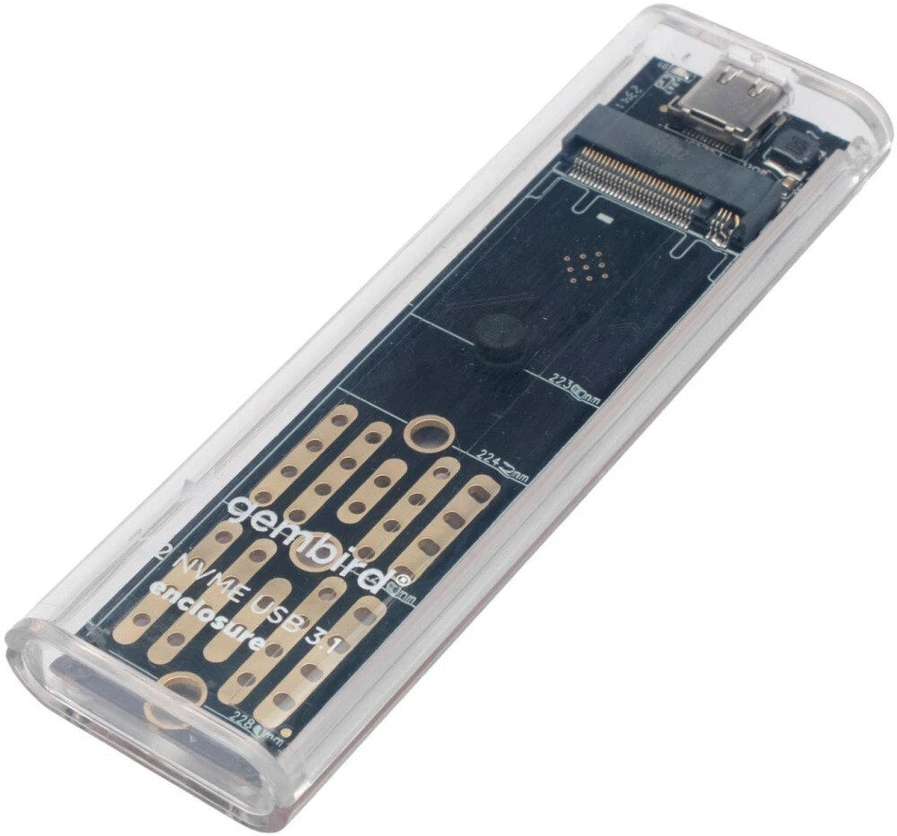 картинка Карман для SSD Gembird EEM2-NVME-2 USB 3.1 для M2 NVME порт Type-С, пластик, прозрачный от магазина КомпьютерЦентр