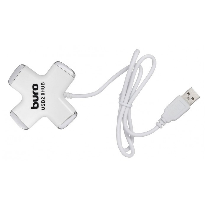 картинка HUB USB Buro 4-port BU-HUB4-0.5-U2.0-Cross USB2.0 White (BU-HUB4-0.5-U2.0-Cross) от магазина КомпьютерЦентр