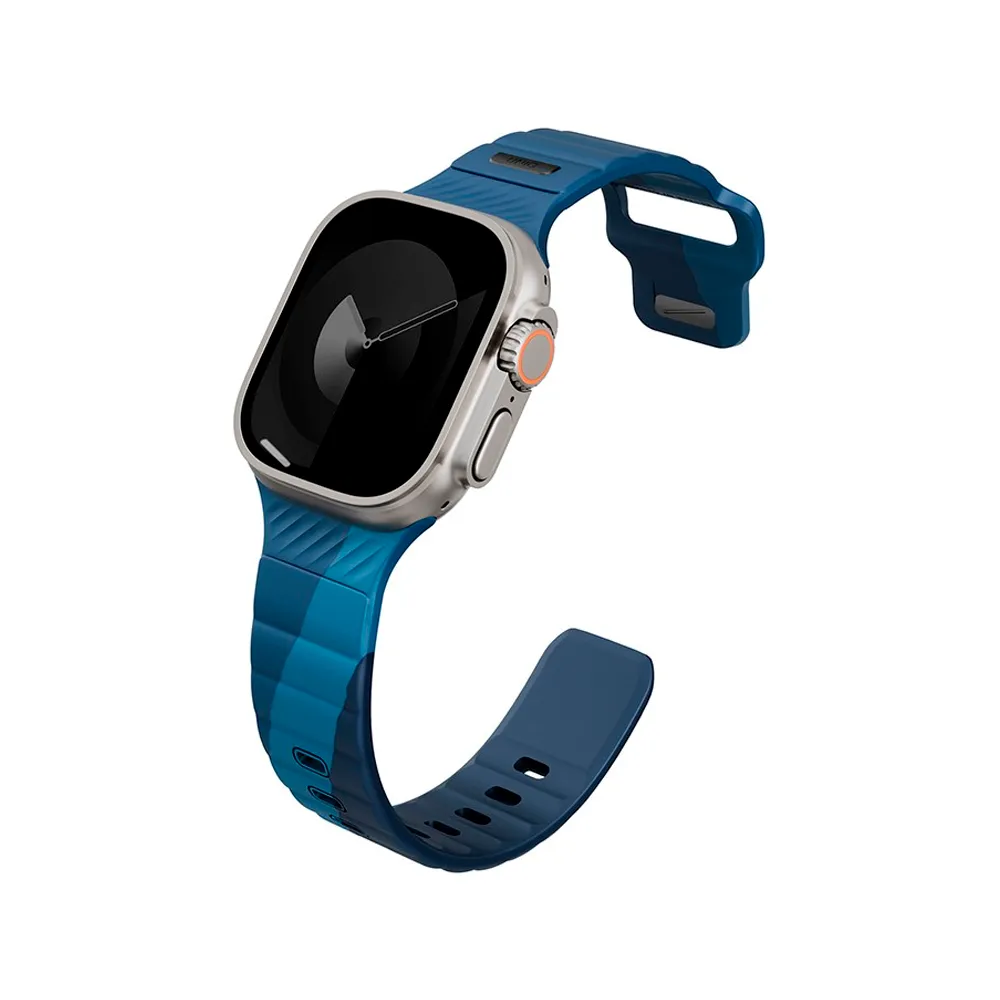 картинка Ремень каучуковый Uniq STRIDE DE RUBBER для Apple Watch 49/ 45/ 44/ 42, цвет сине-голубой (STORM/ AEGEAN BLUE) (49MM-STRDESTMABU) от магазина КомпьютерЦентр