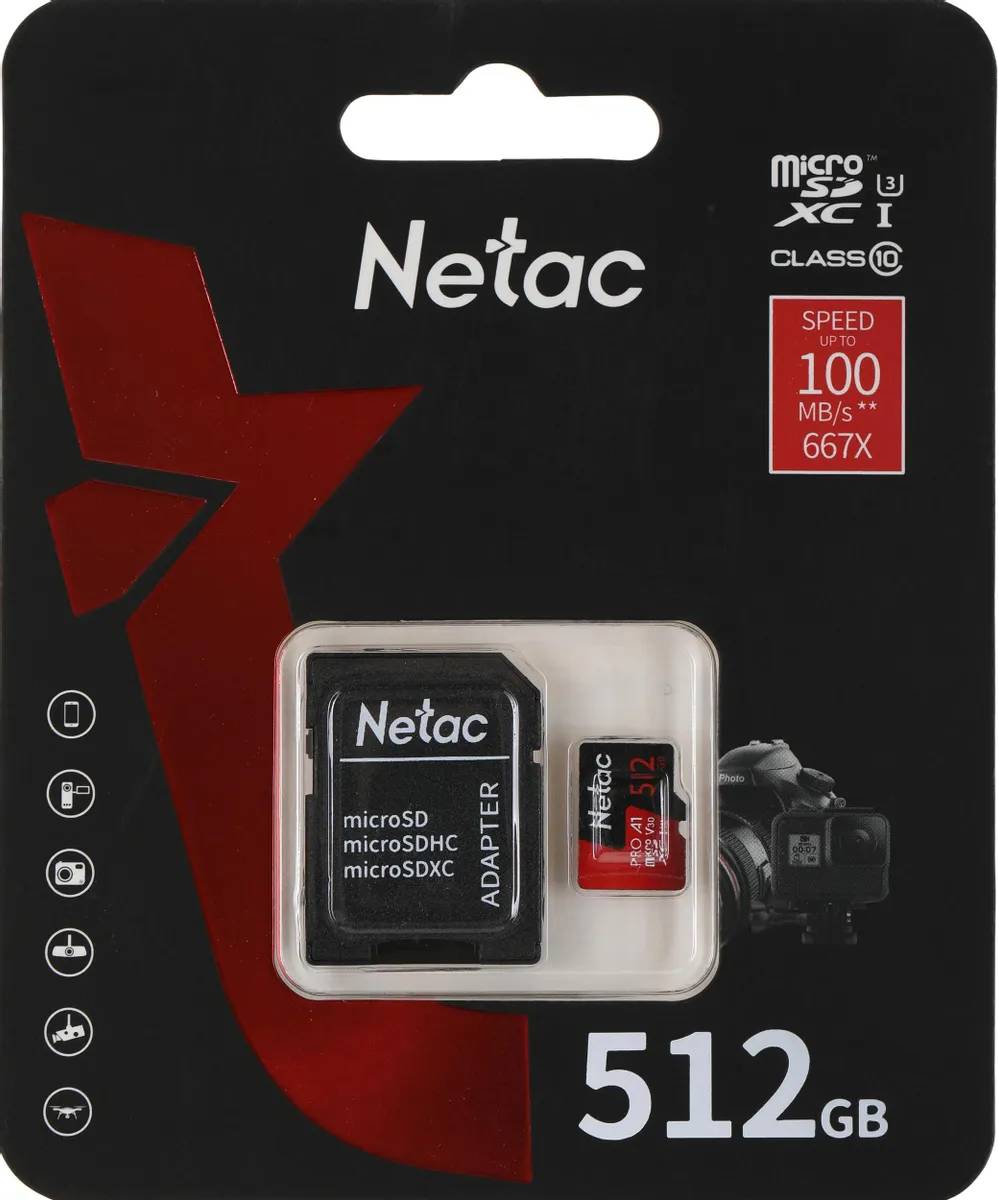 картинка Карта памяти 512Gb microSDXC Netac (NT02P500PRO-512G-S) P500 Extreme Pro V30/ A1/ C10 up to 100MB/ s от магазина КомпьютерЦентр