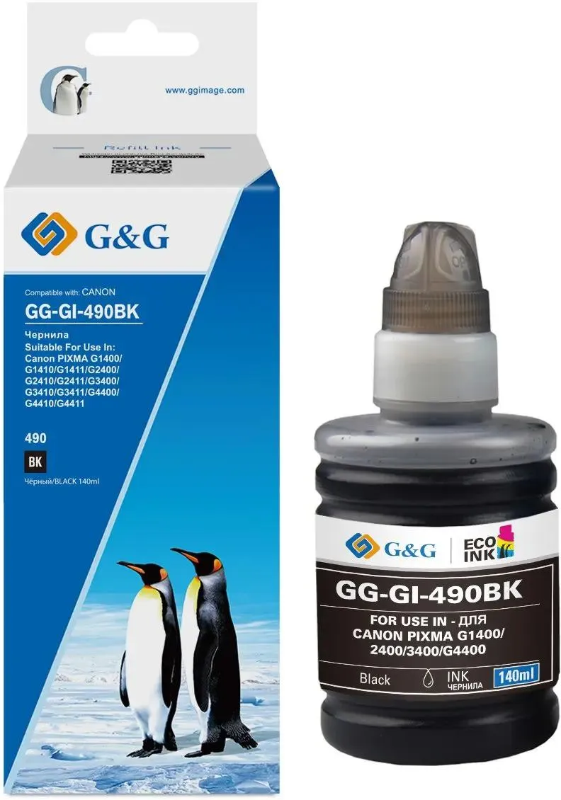 картинка Чернила G&G GG-GI-490BK GI-490 черный пигментный 140мл для Canon от магазина КомпьютерЦентр