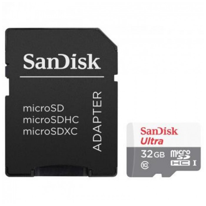 картинка Карта памяти SanDisk 32Gb microSDHC Ultra UHS-I + адаптер (SDSQUNB-032G-GN3MA) от магазина КомпьютерЦентр