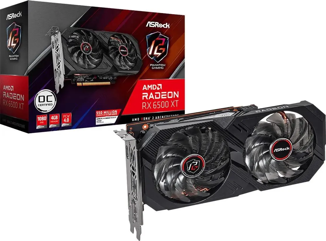 картинка Видеокарта 4Gb GDDR6 AMD Radeon RX6500XT Asrock Phantom Gaming D OC (RX6500XT PGD 4GO) от магазина КомпьютерЦентр