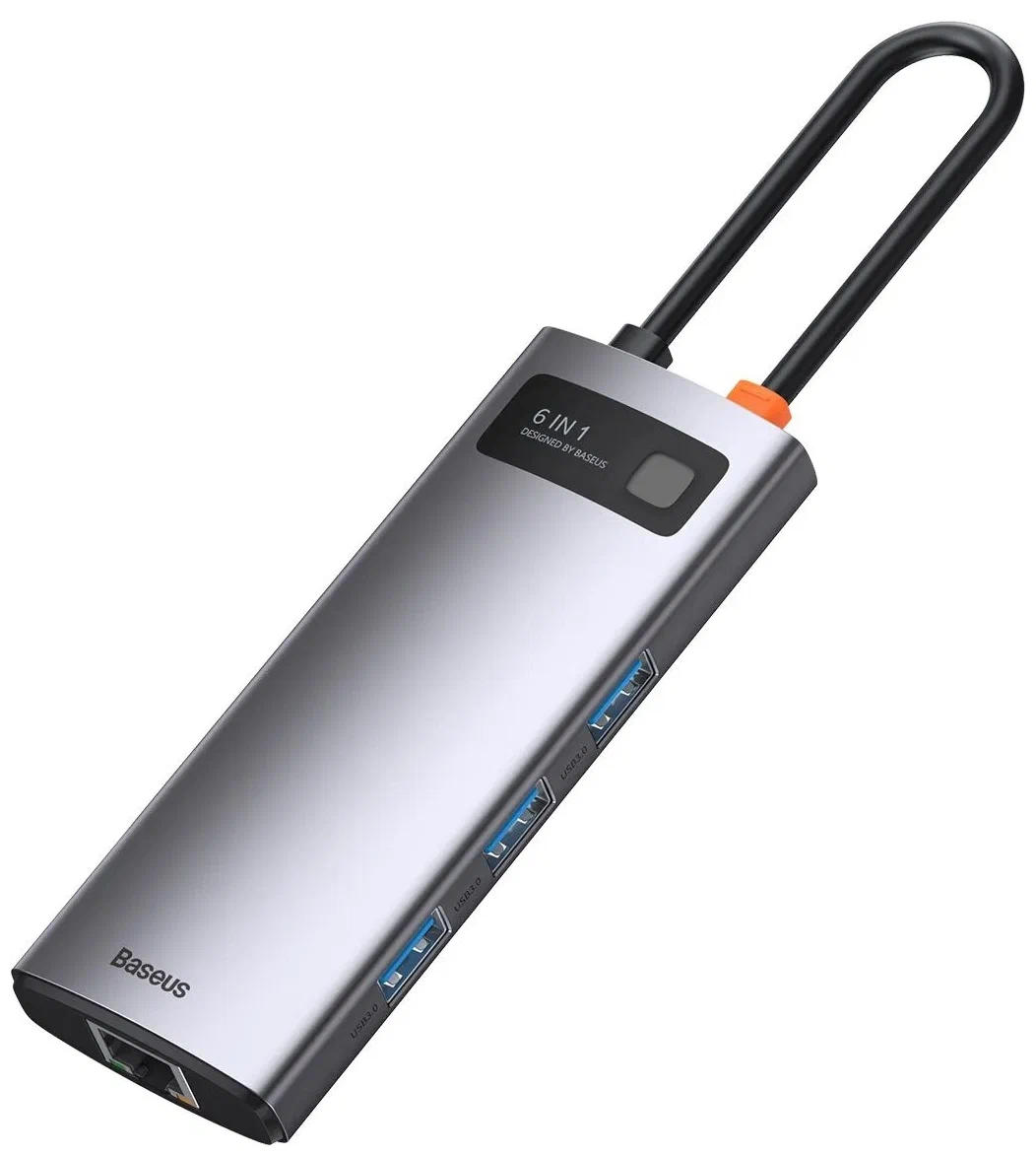 картинка Хаб Baseus Metal Gleam Series 6-in-1 Multifunctional Type-C HUB Docking Station Серый (CAHUB-CW0G) от магазина КомпьютерЦентр