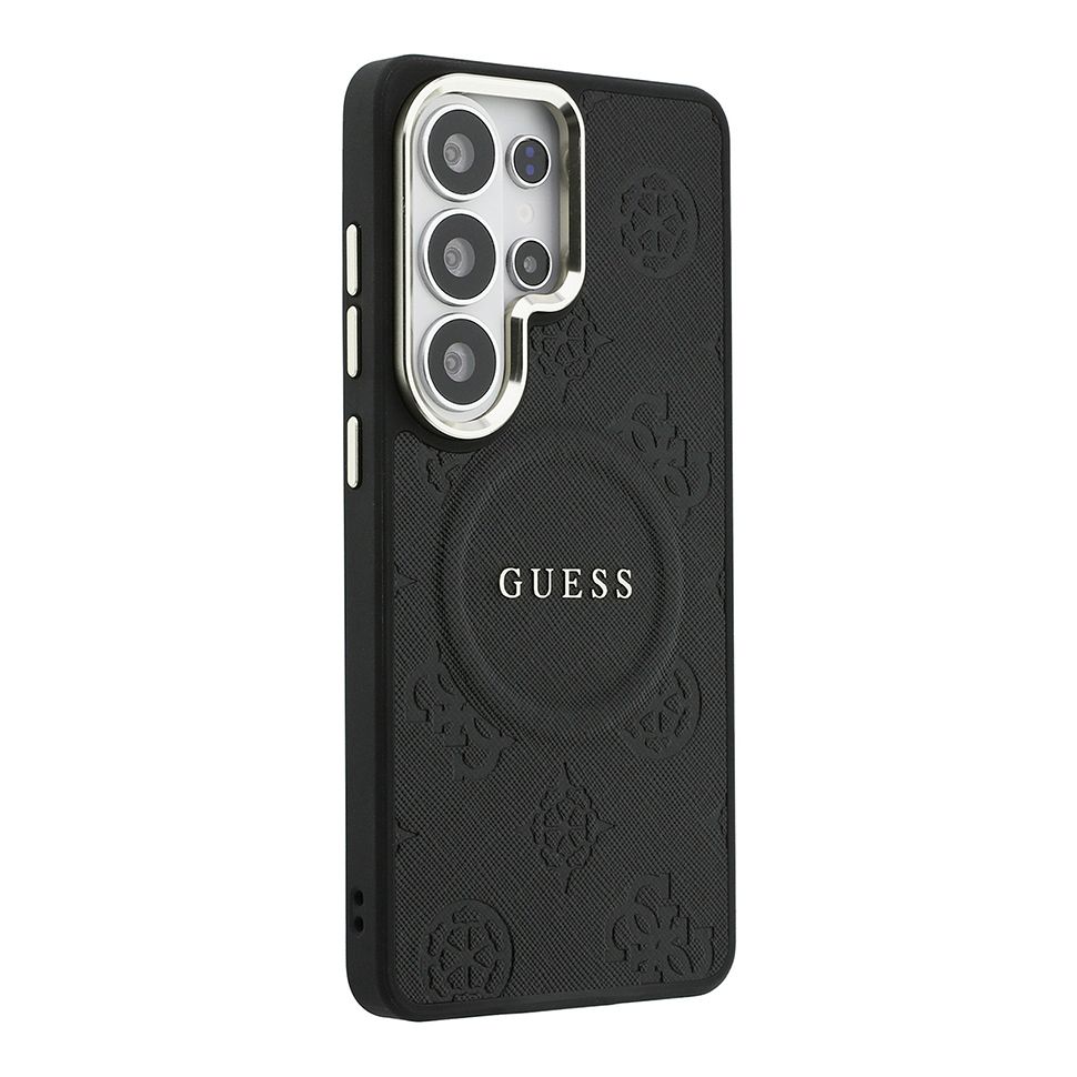 картинка Чехол Guess для Galaxy S26 Ultra PU Saffiano Peony Metal logo & Camera Hard Black (MagSafe) от магазина КомпьютерЦентр