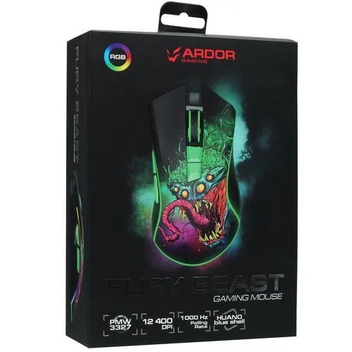 картинка Мышка ARDOR GAMING Fury Beast (ARD-FURY3327-BEAST-GR) проводная 12400 dpi, PMW3327, RGB Green от магазина КомпьютерЦентр