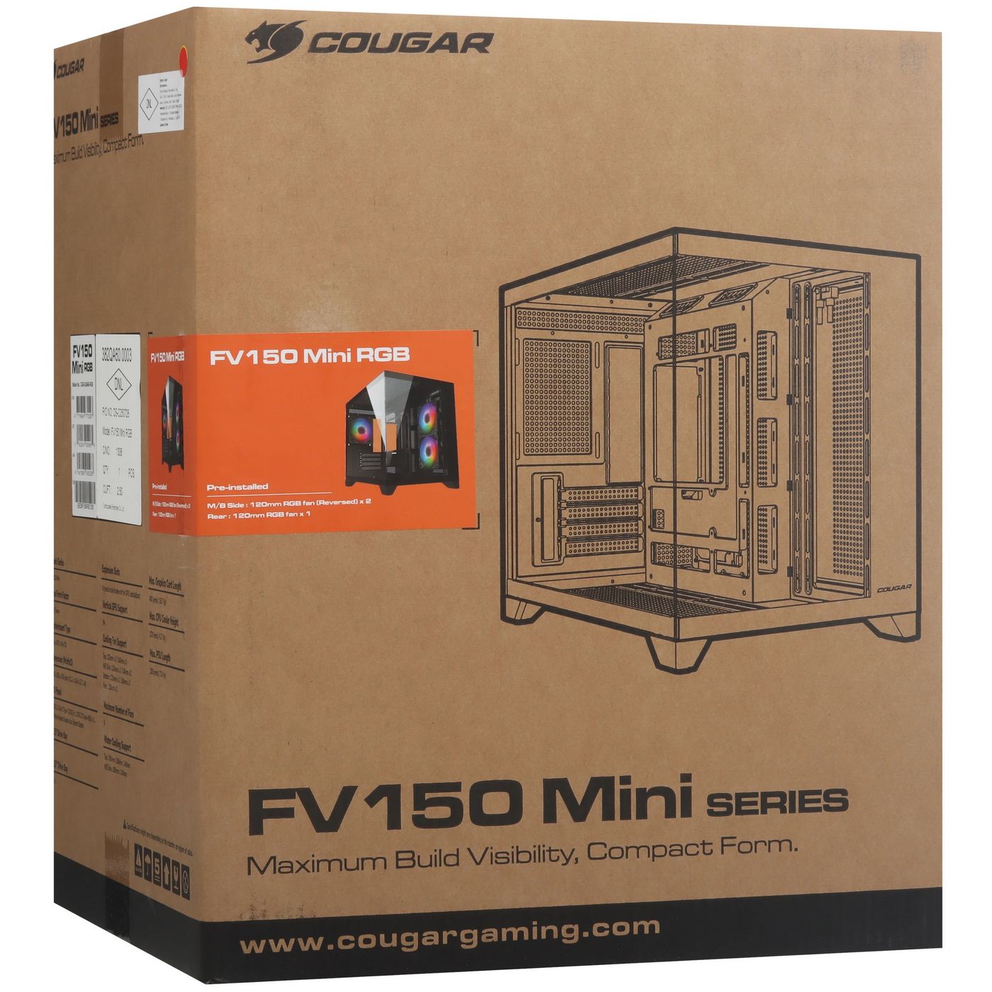 картинка Корпус Cougar FV150 Mini RGB Mini-tower, Black, 3x120mm RGB fan, 2xUSB 3.0, Type-C, no PSU от магазина КомпьютерЦентр