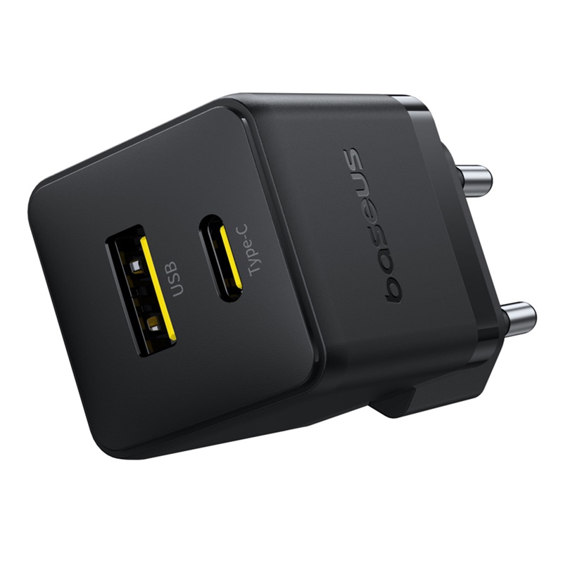 картинка СЗУ Baseus Palm Fast Charger C+U 20W EU Cluster Black (with Cable USB-C to USB-C 60W) от магазина КомпьютерЦентр
