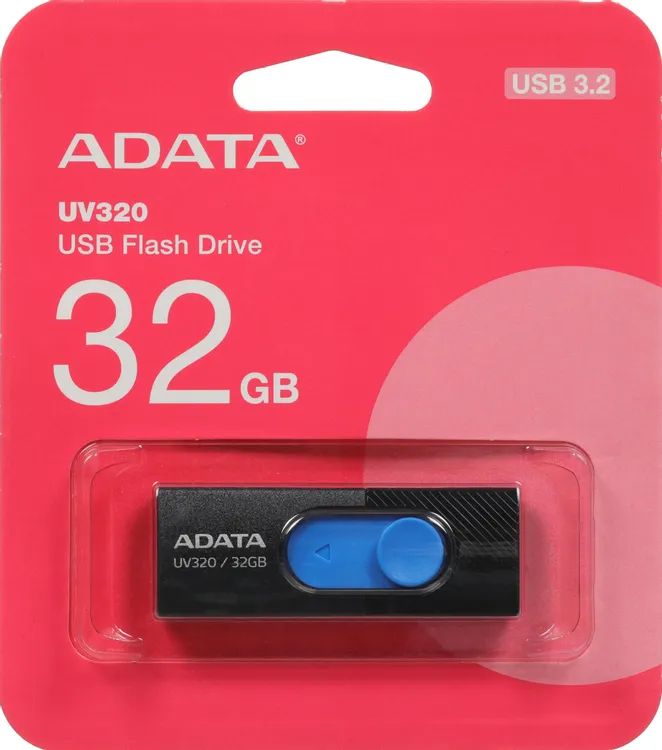 картинка USB3.1 накопитель 32Gb A-Data UV320 Black/ Blue (AUV320-32G-RBKBL) от магазина КомпьютерЦентр