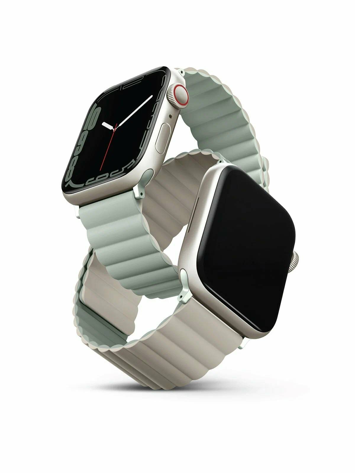 картинка Ремень силиконовый Uniq REVIX для Apple Watch 49/ 45/ 44/ 42, цвет шалфей/ бежевый (SAGE/ BEIGE) от магазина КомпьютерЦентр