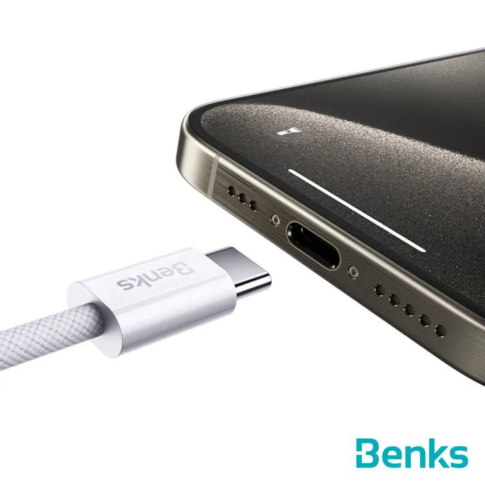 картинка Кабель плетеный Benks D46 USB-C to USB-C 480 Mbps, 60W 1M. – белый (WHITE) от магазина КомпьютерЦентр