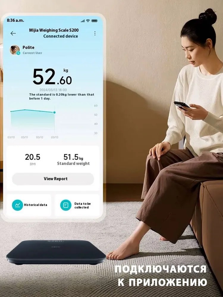 картинка Умные весы Xiaomi Mi Scale S200 MJTZC02YM BHR9230GL Grey EU от магазина КомпьютерЦентр
