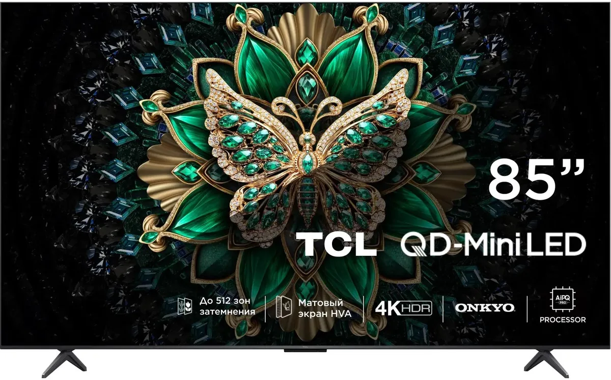 картинка Телевизор QLED TCL 85'' 85C6K Smart черный / Mini LED/  QLED/  4K UltraHD/  3840x2160 / Wi-Fi/  144 Гц/  Google TV/  HDMI х 4/  USB х 1 шт от магазина КомпьютерЦентр