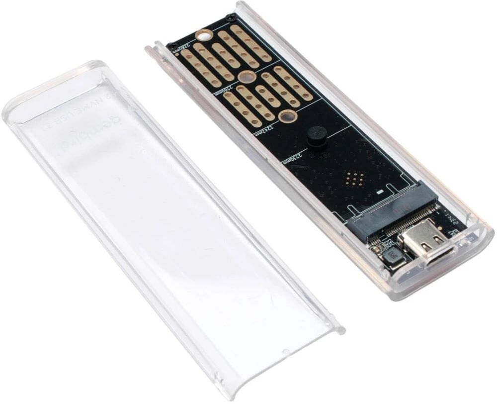картинка Карман для SSD Gembird EEM2-NVME-2 USB 3.1 для M2 NVME порт Type-С, пластик, прозрачный от магазина КомпьютерЦентр