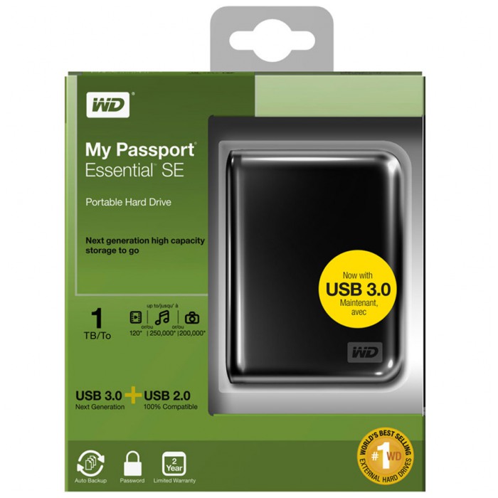 картинка Жесткий диск внешний Western Digital 1Tb My Passport Essential SE 2.5″ Черный USB 3.0 (WDBACX0010BBK-EESN) от магазина КомпьютерЦентр
