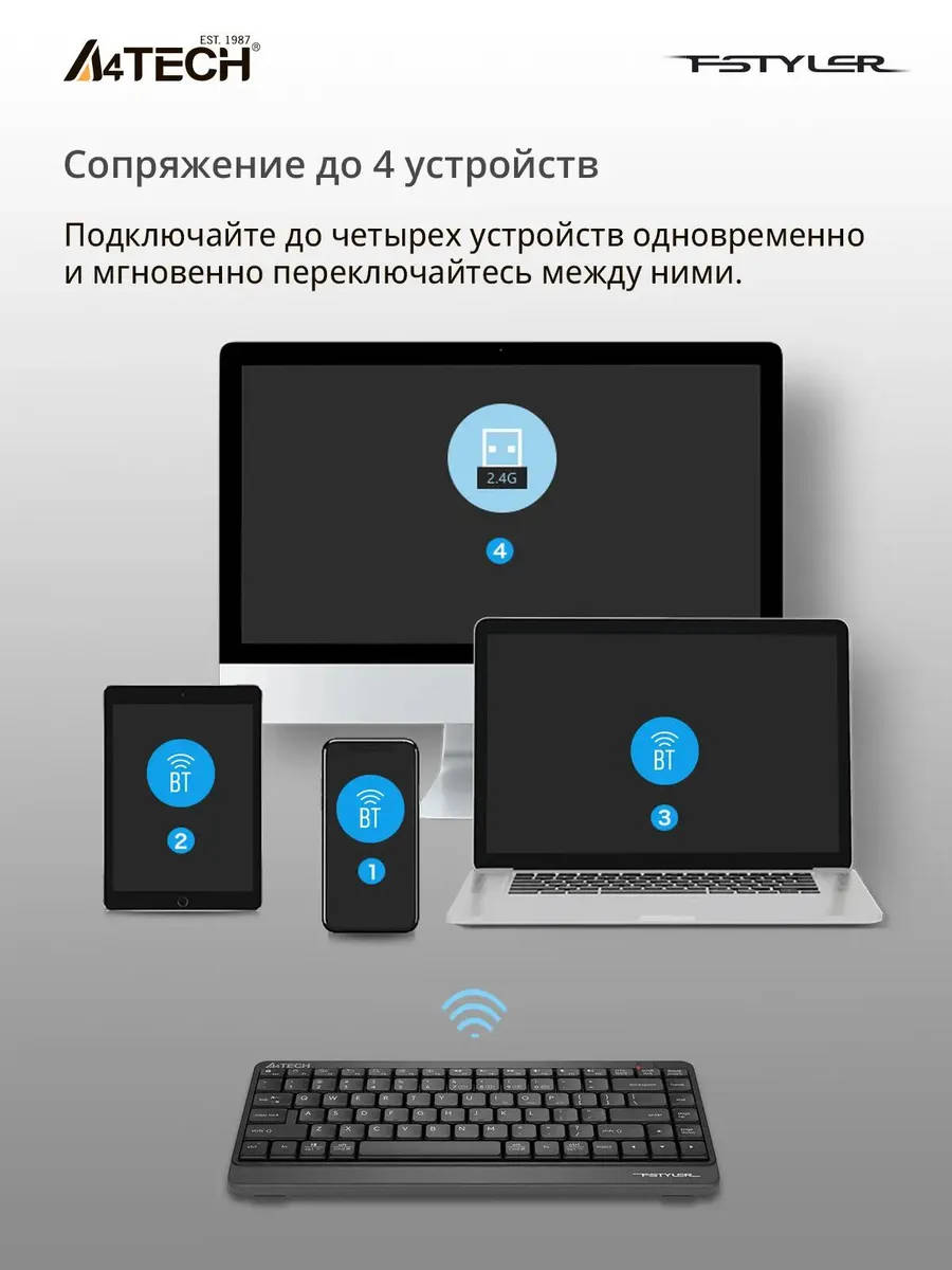 картинка Клавиатура A4Tech Fstyler FBK11 черный/ серый, slim (FBK11 GREY) от магазина КомпьютерЦентр