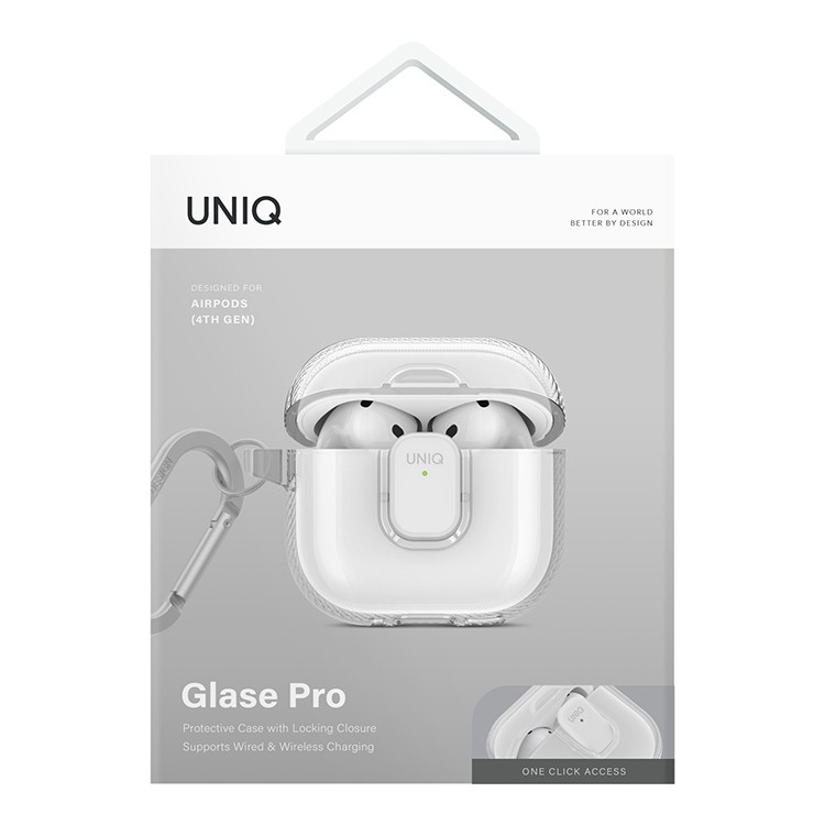 картинка Чехол Uniq Glase PRO TPU Lock Glossy Clear для AirPods 4, прозрачный от магазина КомпьютерЦентр
