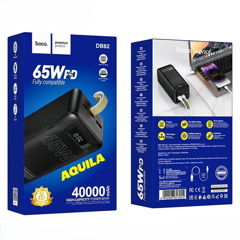 картинка Внешний аккумулятор Hoco DB82 Aquila PD65W fully compatible power bank (40000mAh) black от магазина КомпьютерЦентр