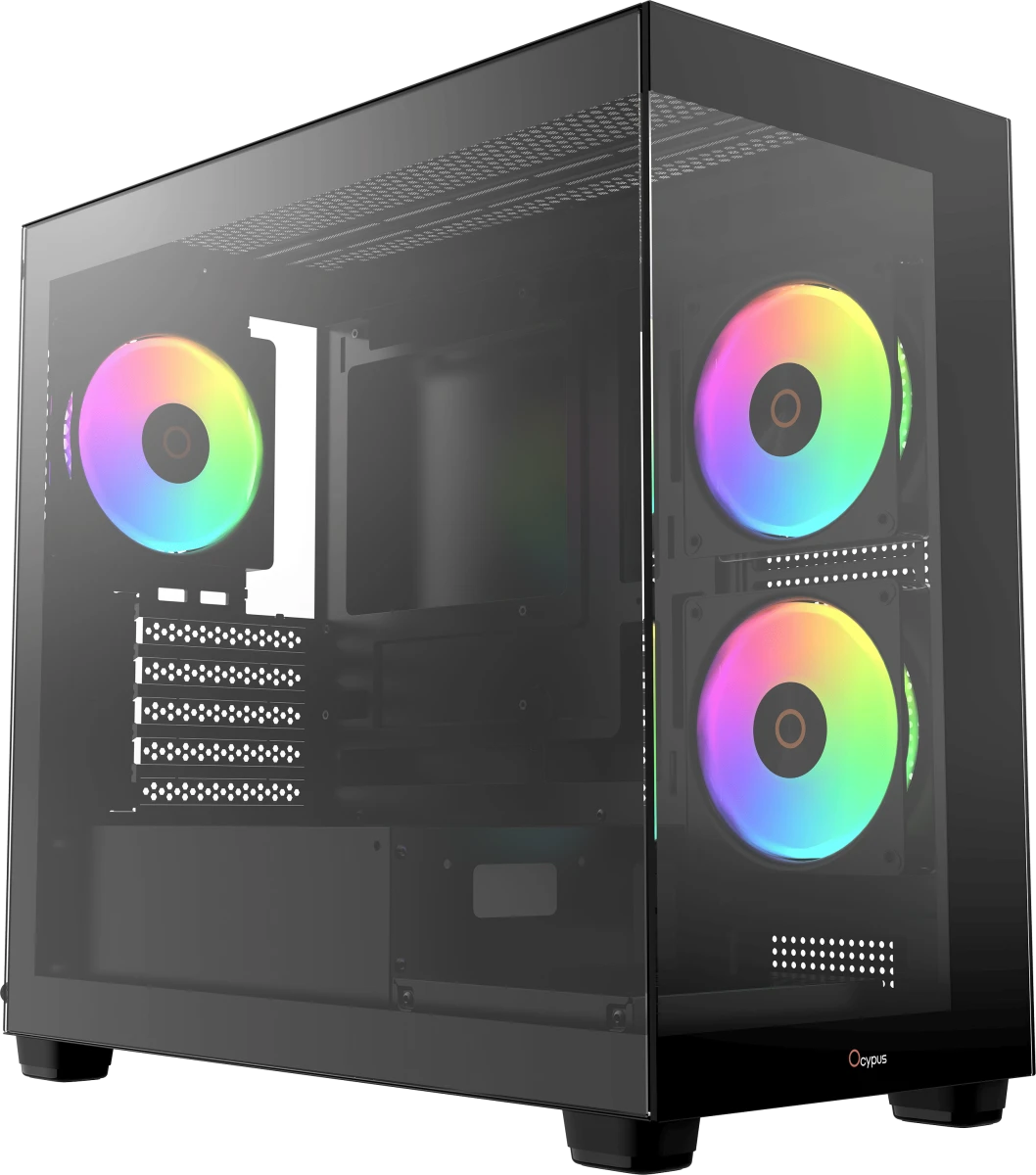 картинка Корпус Ocypus Gamma C52 BK ARGb mATX /  win /  black /  3 ARGb fans /  no PSU /  Tempered Glass (Gamma-C52-B-KD300XX-GL) от магазина КомпьютерЦентр