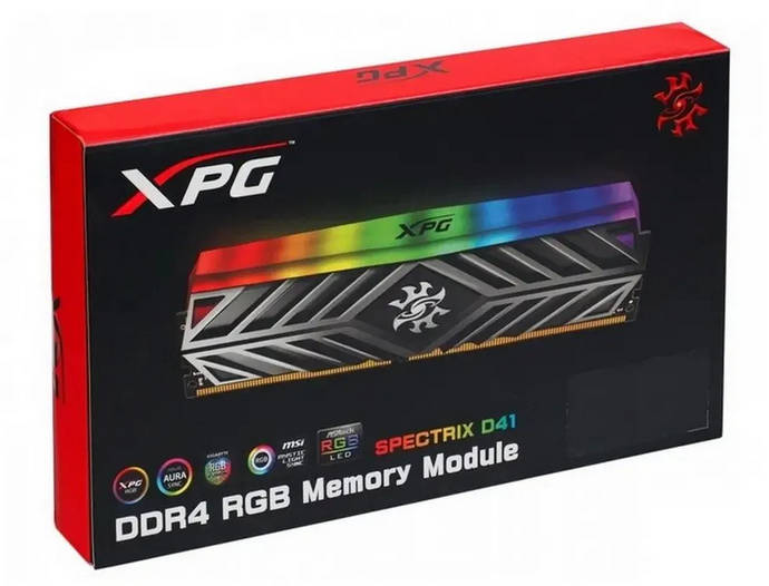 картинка DIMM DDR4 16Gb (2x8Gb) 3200MHz PC4-25600 ADATA XPG SPECTRIX D41 RGB Grey Gaming Memory, RTL (AX4U32008G16A-DT41) от магазина КомпьютерЦентр