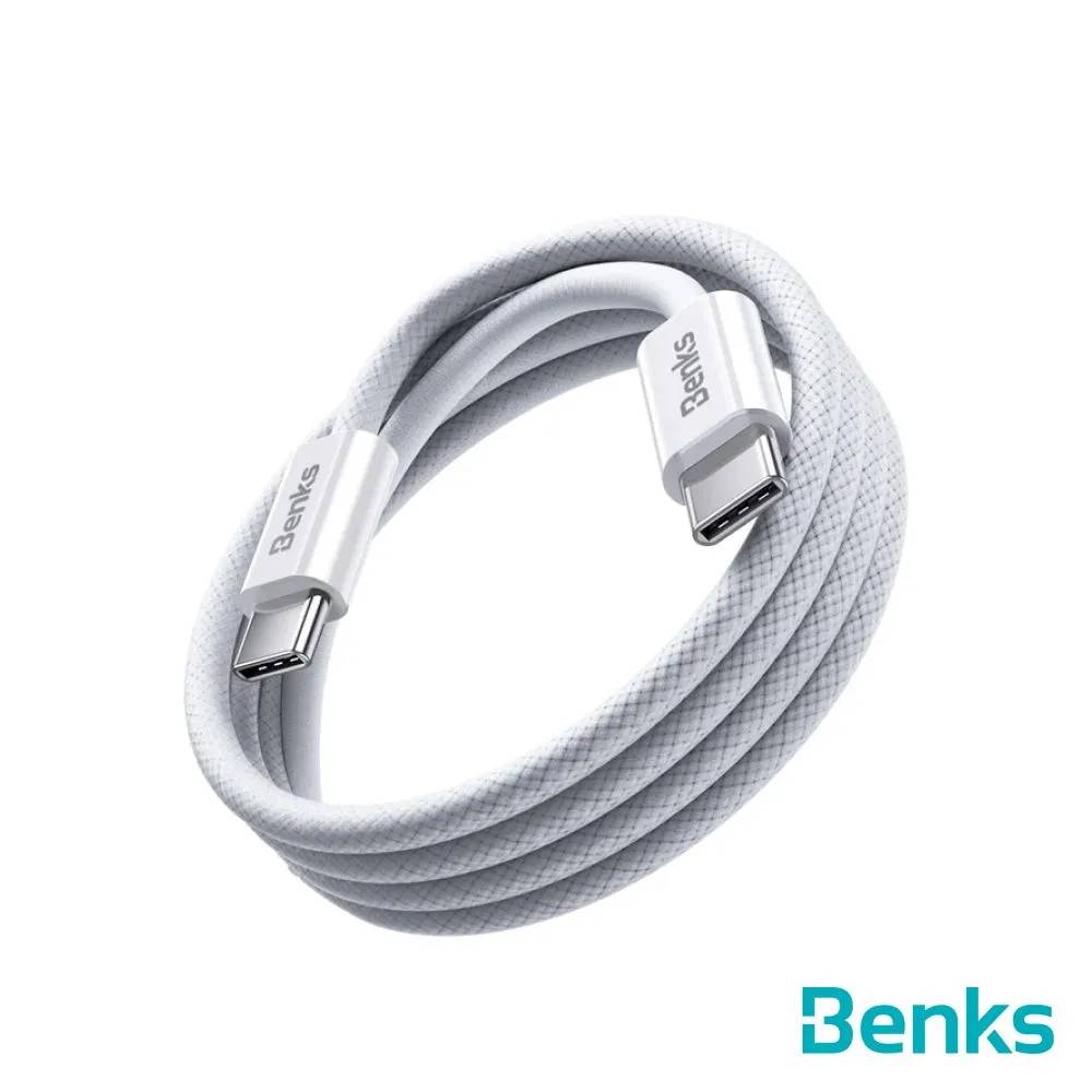 картинка Кабель плетеный Benks D46 USB-C to USB-C 480 Mbps, 60W 1M. – белый (WHITE) от магазина КомпьютерЦентр