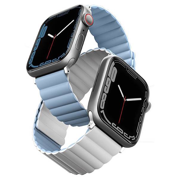 картинка Ремень силиконовый Uniq REVIX для Apple Watch 41/ 40/ 38, цвет белый/ голубой (41MM-REVWHTBLU) от магазина КомпьютерЦентр