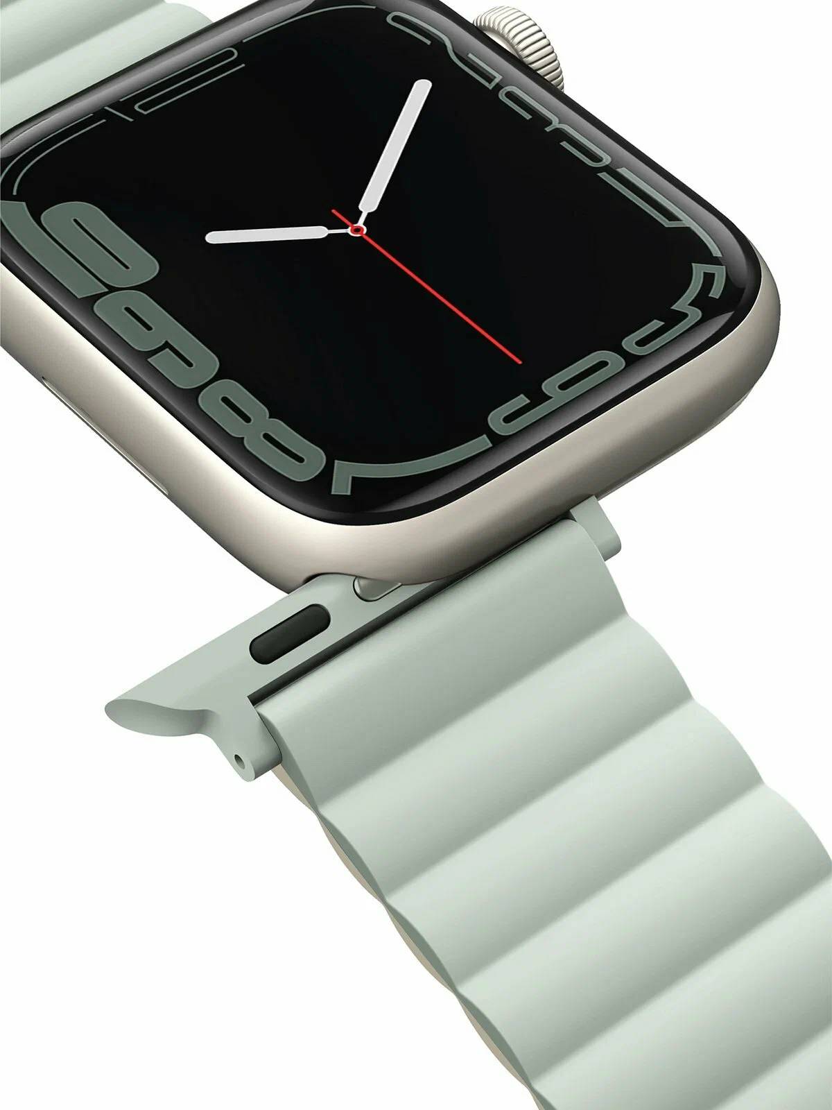 картинка Ремень силиконовый Uniq REVIX для Apple Watch 49/ 45/ 44/ 42, цвет шалфей/ бежевый (SAGE/ BEIGE) от магазина КомпьютерЦентр