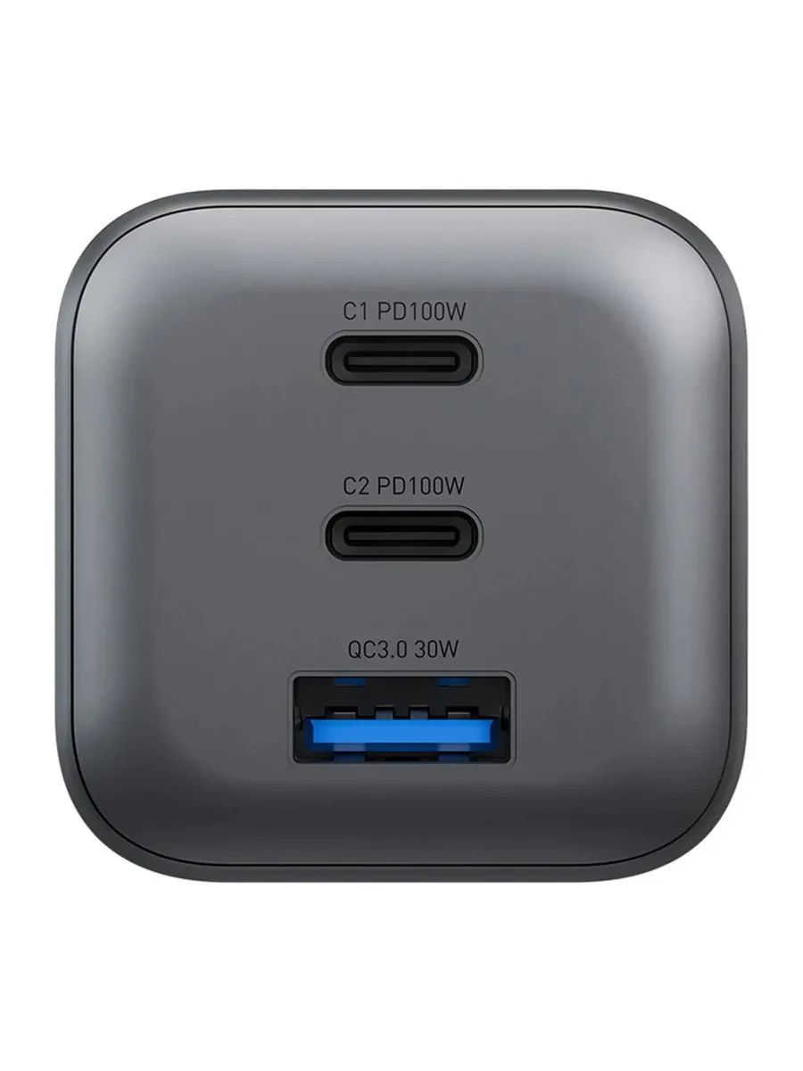 картинка Сетевая зарядка Energea AmpCharge Mini GaN100, 2USB-C PD100 + USB-A QC3.0 total 100W Gunmetal от магазина КомпьютерЦентр