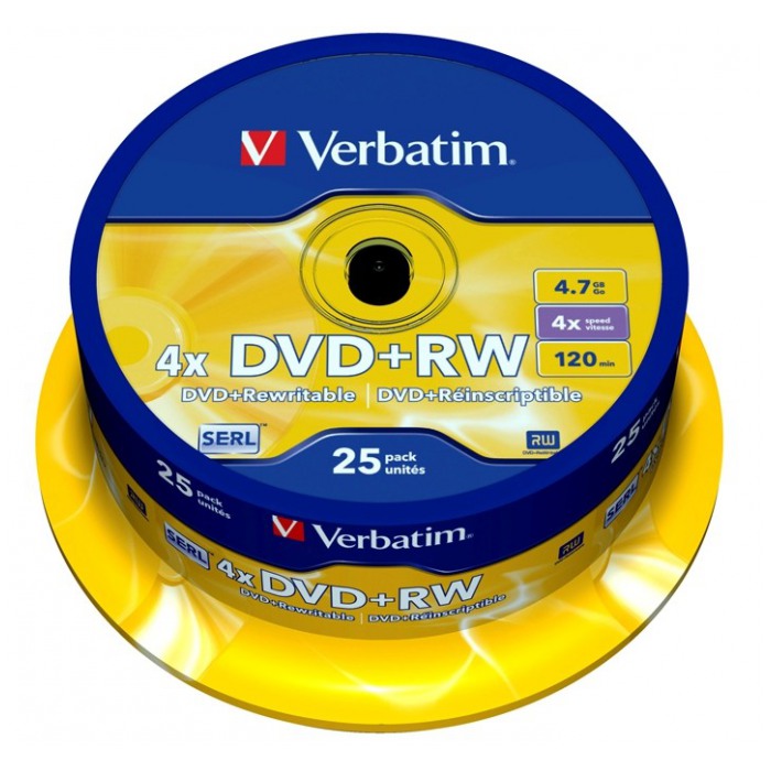 картинка Диски Verbatim DVD+RW 4,7Gb 4x Silver Cake Box 25pcs от магазина КомпьютерЦентр