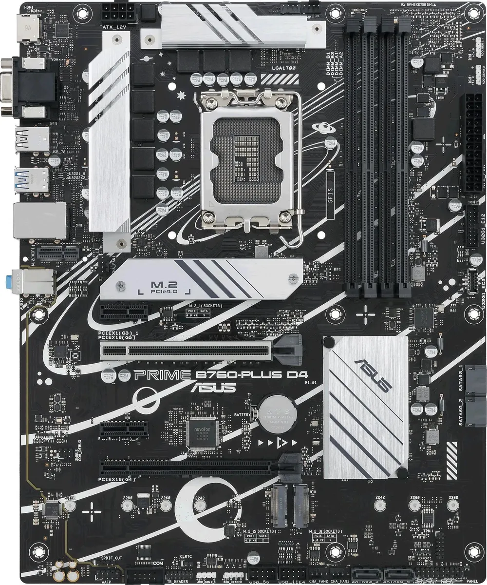 картинка Материнская плата Asus PRIME B760-PLUS D4, Soc-1700 Intel B760 4xDDR4 ATX от магазина КомпьютерЦентр