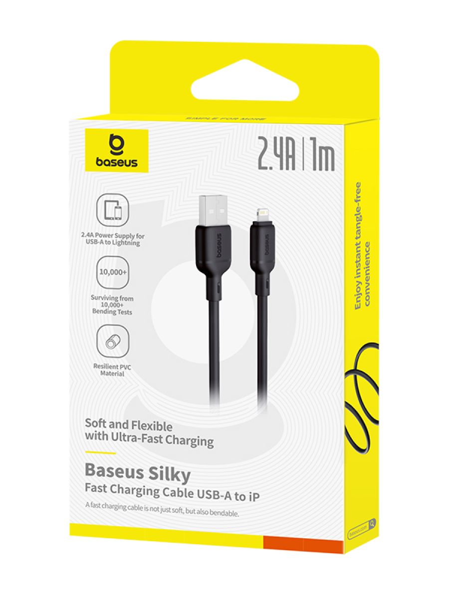 картинка Кабель Baseus Silky Series Fast Charging Cable USB to iP 2.4A 1m Cluster Black от магазина КомпьютерЦентр