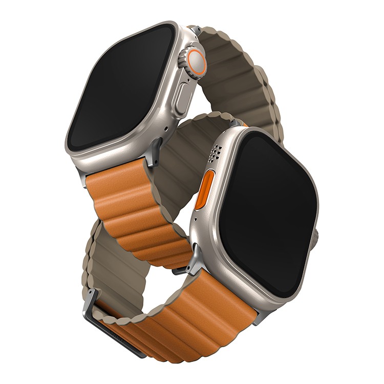 картинка Ремень силиконовый Uniq REVIX Premium для Apple Watch 49/ 45/ 44/ 42MM (SAFFRON ORANGE/ KHAKI (45MM-REVPSORGKAK) от магазина КомпьютерЦентр
