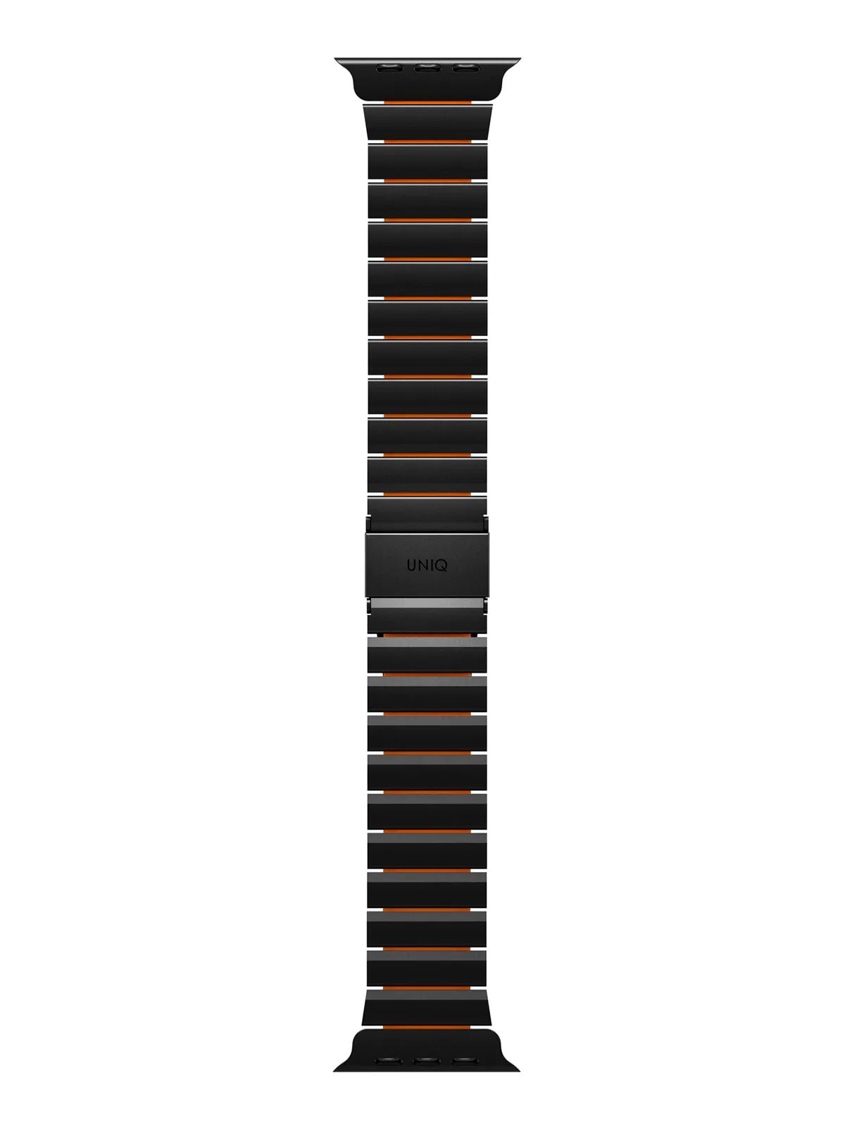 картинка Стальной ремень Uniq STROVA FLEX для Apple Watch 49/ 45/ 44/ 42, цвет черный/ оранжевый (MIDNIGHT BLACK/ VOLT ORANGE) от магазина КомпьютерЦентр