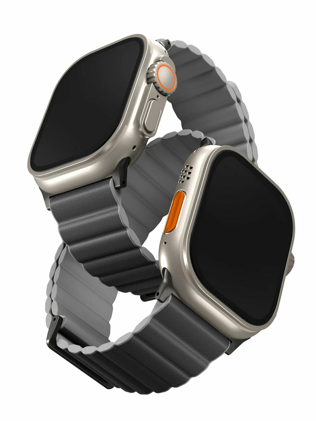 картинка Ремень силиконовый Uniq REVIX Premium для Apple Watch 49/ 45/ 44/ 42MM, цвет угольный/ серый (CHARCOAL/ ASH GREY) 45MM-REVPCHRAGRY от магазина КомпьютерЦентр