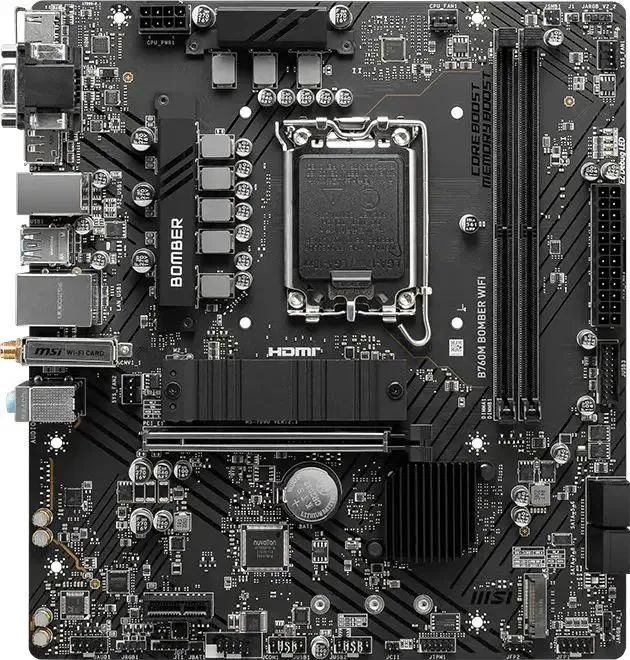 картинка Материнская плата MSI B760M BOMBER WIFI Soc-1700 Intel B760 mATX 2xDDR5 PCI-Ex16 DP/ HDMI/ DSub SATA3 2xM2 USB3.2 Gen1 от магазина КомпьютерЦентр