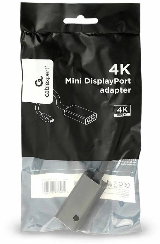 картинка Переходник miniDisplayPort -> DisplayPort, Cablexpert A-mDPM-DPF4K-01, 4K, 20M/ 20F, длина 15 см, черный, пакет от магазина КомпьютерЦентр
