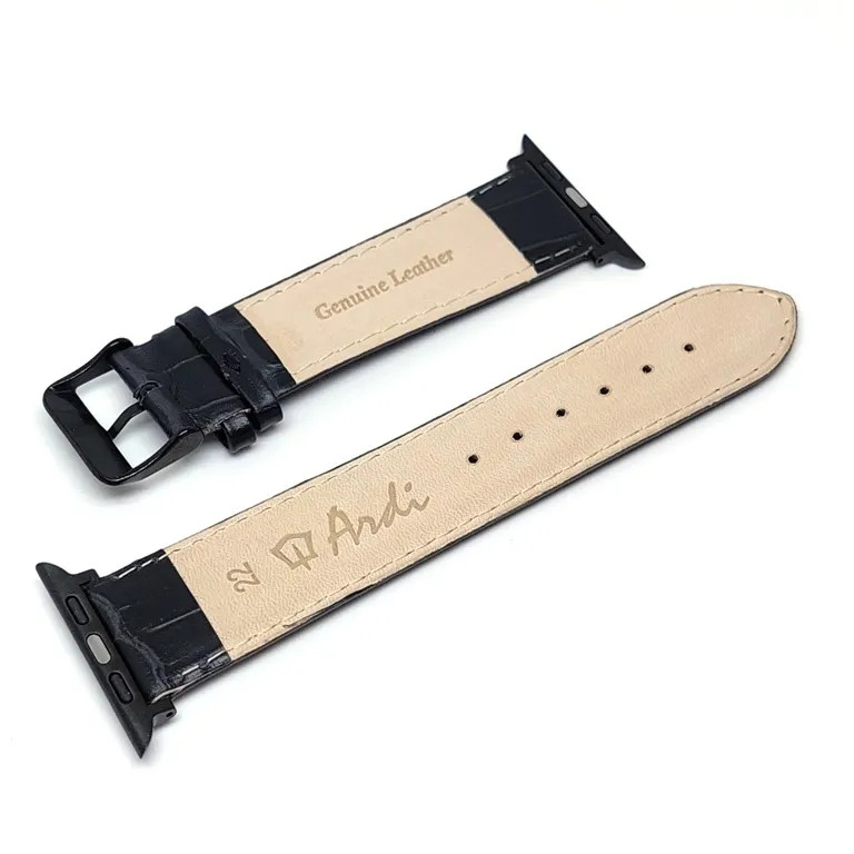 картинка Кожаный ремешок для Apple Watch 42/ 44/ 45 mm Series 1-7, SE /  Ardi 22 мм /  тиснение черный крокодил от магазина КомпьютерЦентр