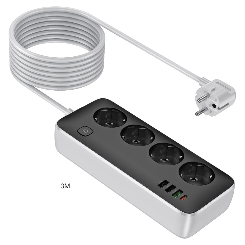 картинка Сетевой фильтр Hoco AC22 Sunlight 4-bit (PD30W/ 1C3A) desktop socket 3.0m Black от магазина КомпьютерЦентр