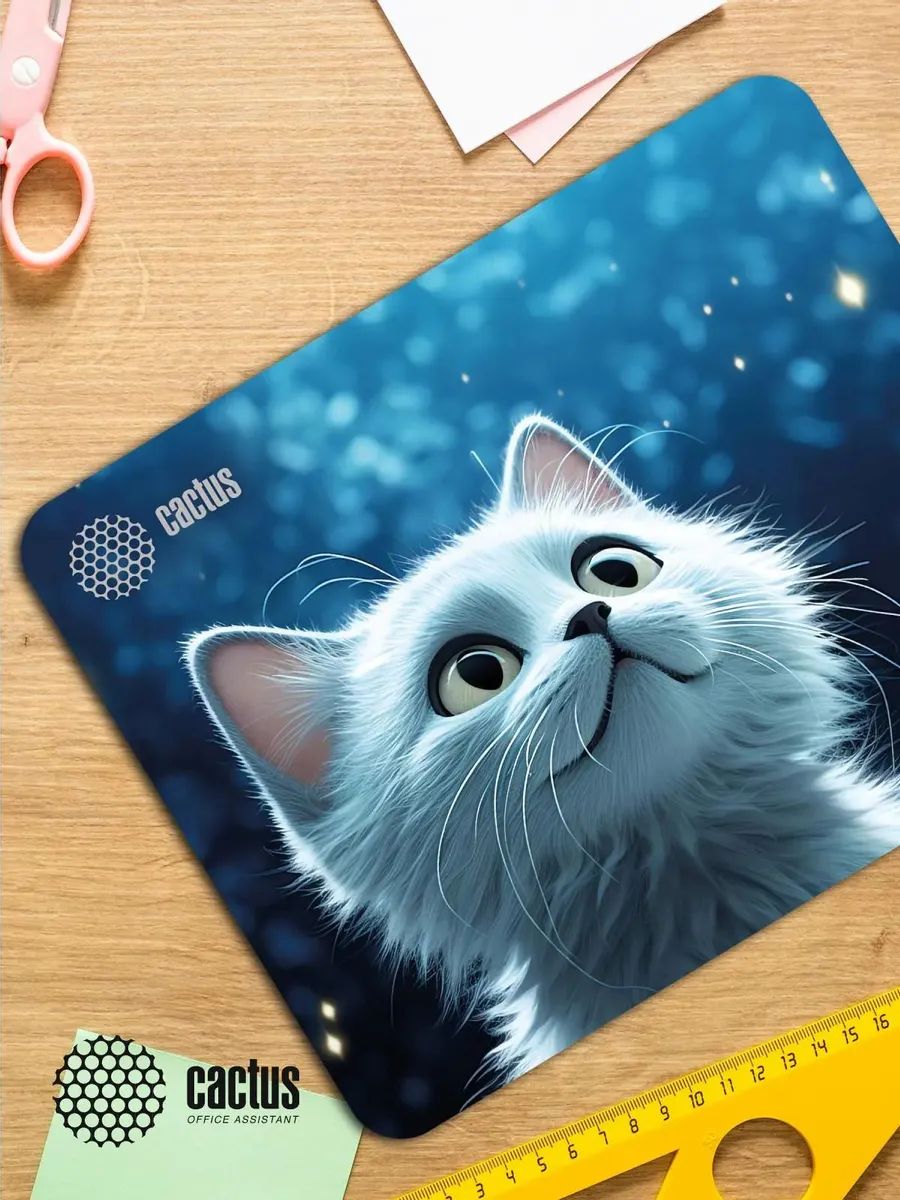картинка Коврик для мышки Cactus White Cat 300x250x3мм (CS-MPC-D11M) от магазина КомпьютерЦентр