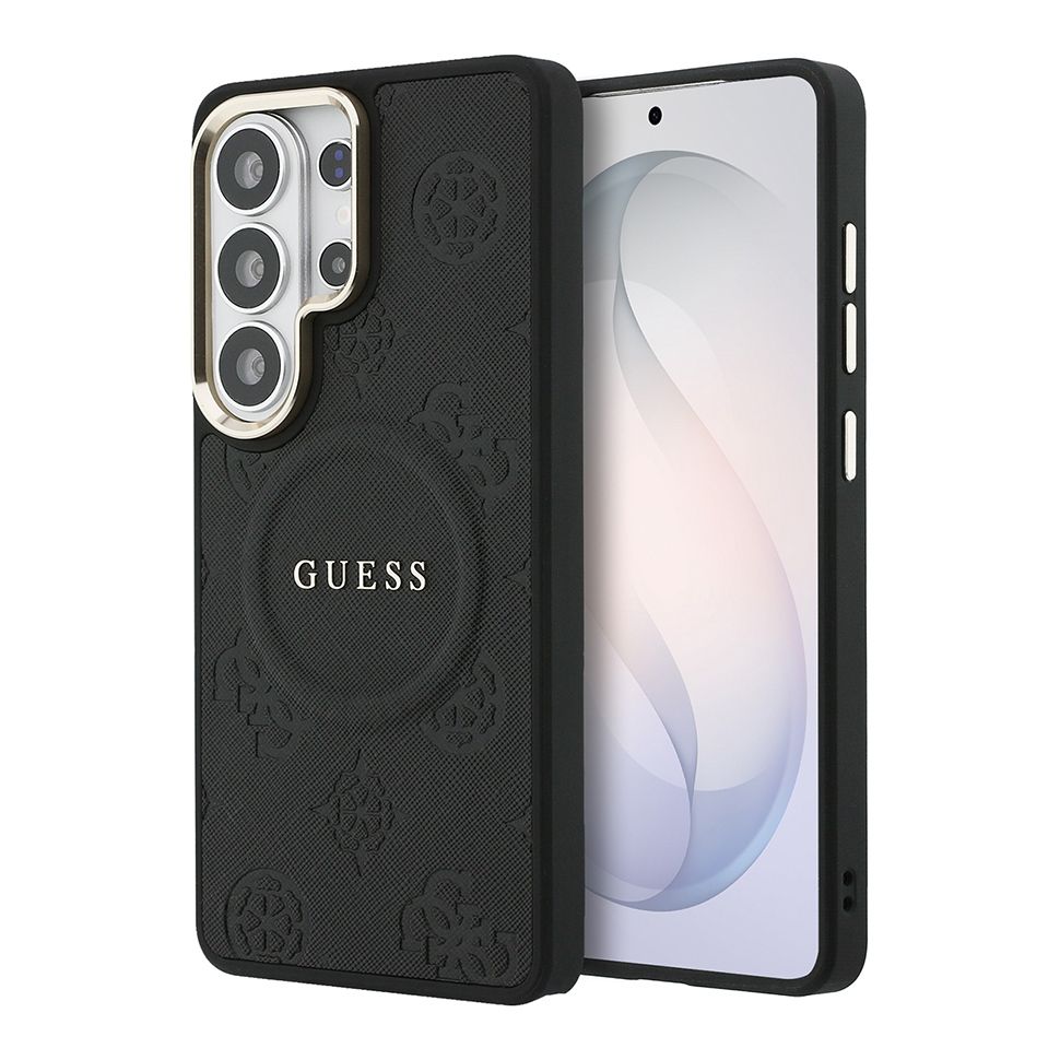 картинка Чехол Guess для Galaxy S26 Ultra PU Saffiano Peony Metal logo & Camera Hard Black (MagSafe) от магазина КомпьютерЦентр