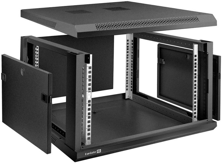 картинка Шкаф телекоммуникационный 19'' настенный 6U ExeGate EC-WM-6U.600.G.BLACK 600x600x370mm, пыле- и влагозащита IP23, черный RAL 9004 от магазина КомпьютерЦентр