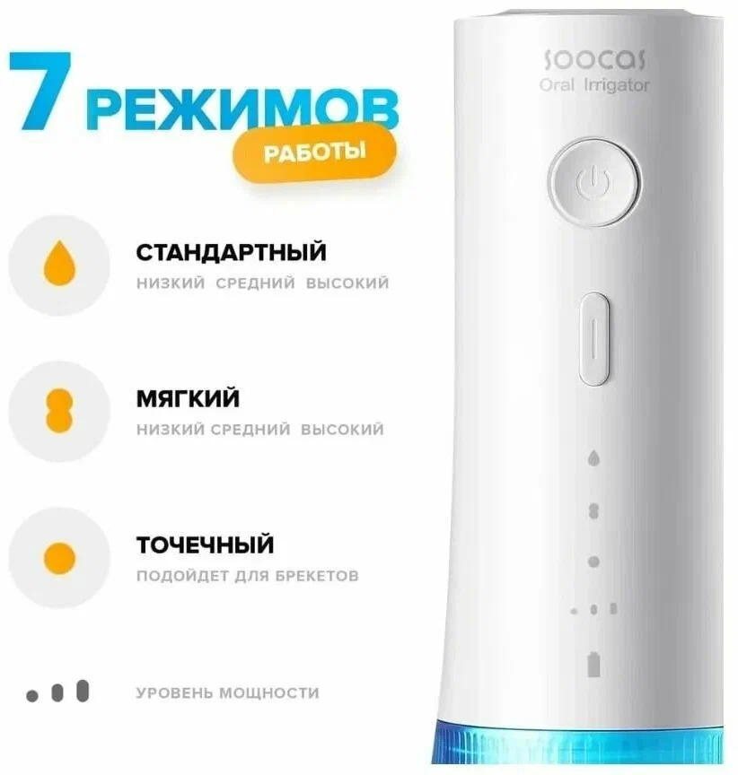картинка Портативный ирригатор Xiaomi Soocas W3 Pro Portable Electric Oral Irrigator (4 насадки) Blue EU от магазина КомпьютерЦентр