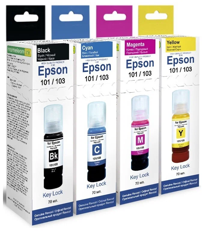 картинка Чернила для принтеров Epson, серия 101/ 103, комплект 4 цвета (по 70 мл), Revcol от магазина КомпьютерЦентр