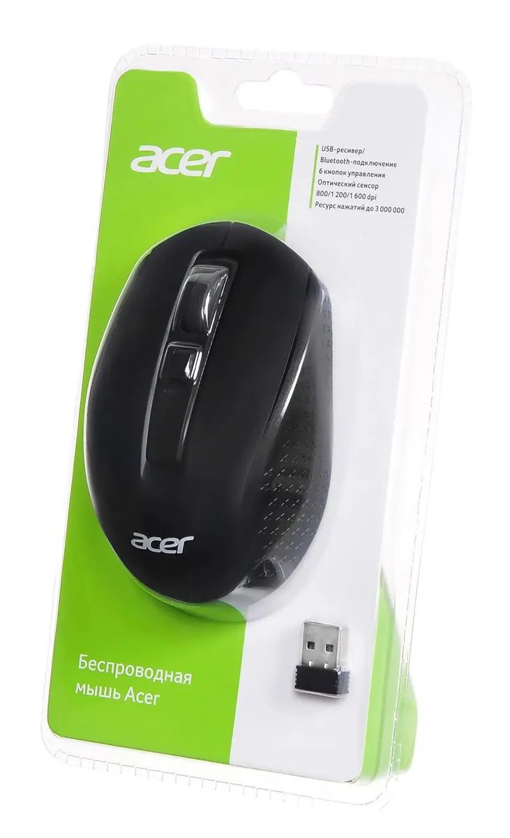 картинка Мышка Acer OMR070, оптическая, беспроводная, BT/ Radio USB, для ноутбука, черный, 6-but (zl.mceee.00d) от магазина КомпьютерЦентр