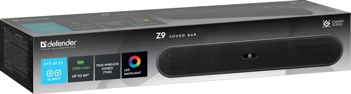 картинка Bluetooth колонка-саундбар Defender Z9 16W Bt 5.3, AUX-аудиовход, USB Type-A, USB Type-C, черный от магазина КомпьютерЦентр