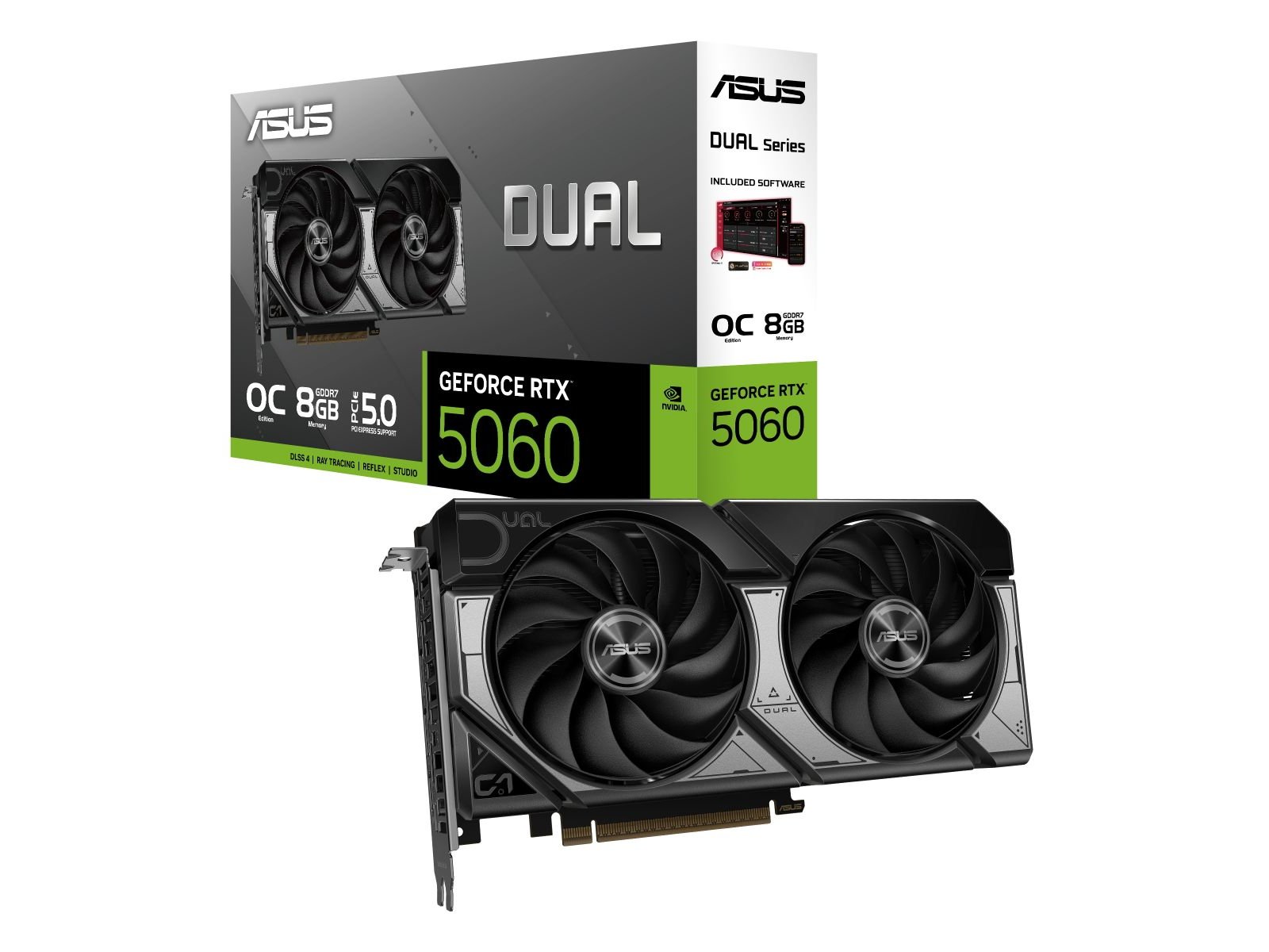 картинка Видеокарта 8Gb GDDR7 GeForce RTX 5060 ASUS DUAL-RTX5060-O8G (90YV0N12-M0NA00) от магазина КомпьютерЦентр